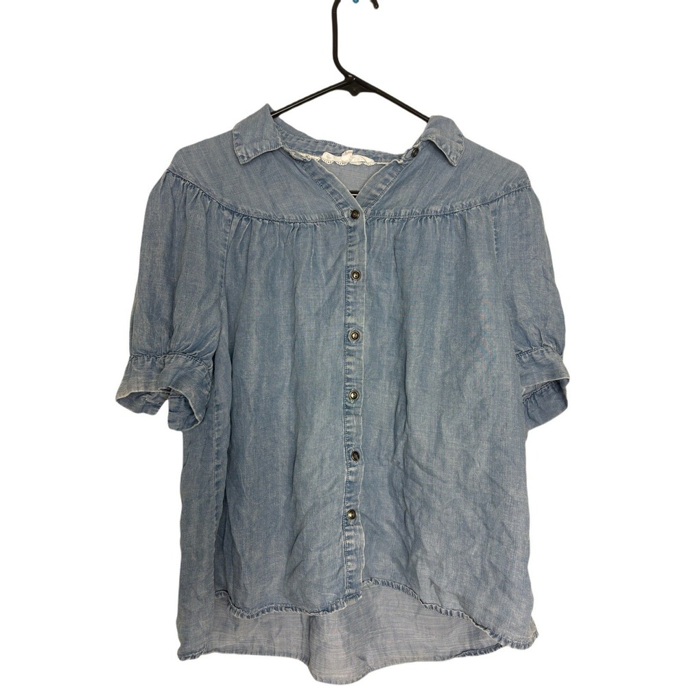 Jane and Delancey Women's Blue Short Sleeve Blouse Size M Country Boho Chic
